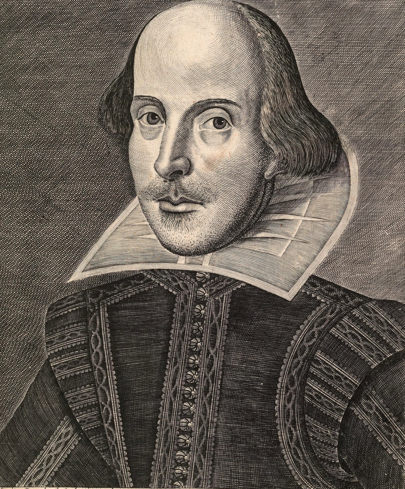 Martin Droeshout's engraved portrait of William Shakespeare from the 1623 First Folio.
