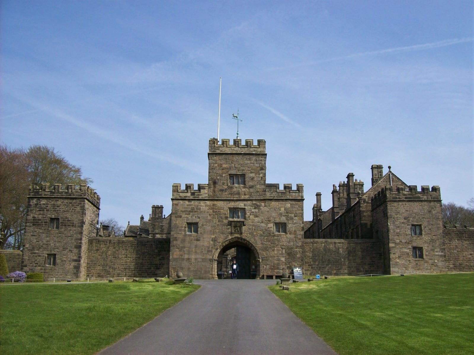 The battlemented gatehouse of Hoghton Tower, Lancashire, at the top of its drive.