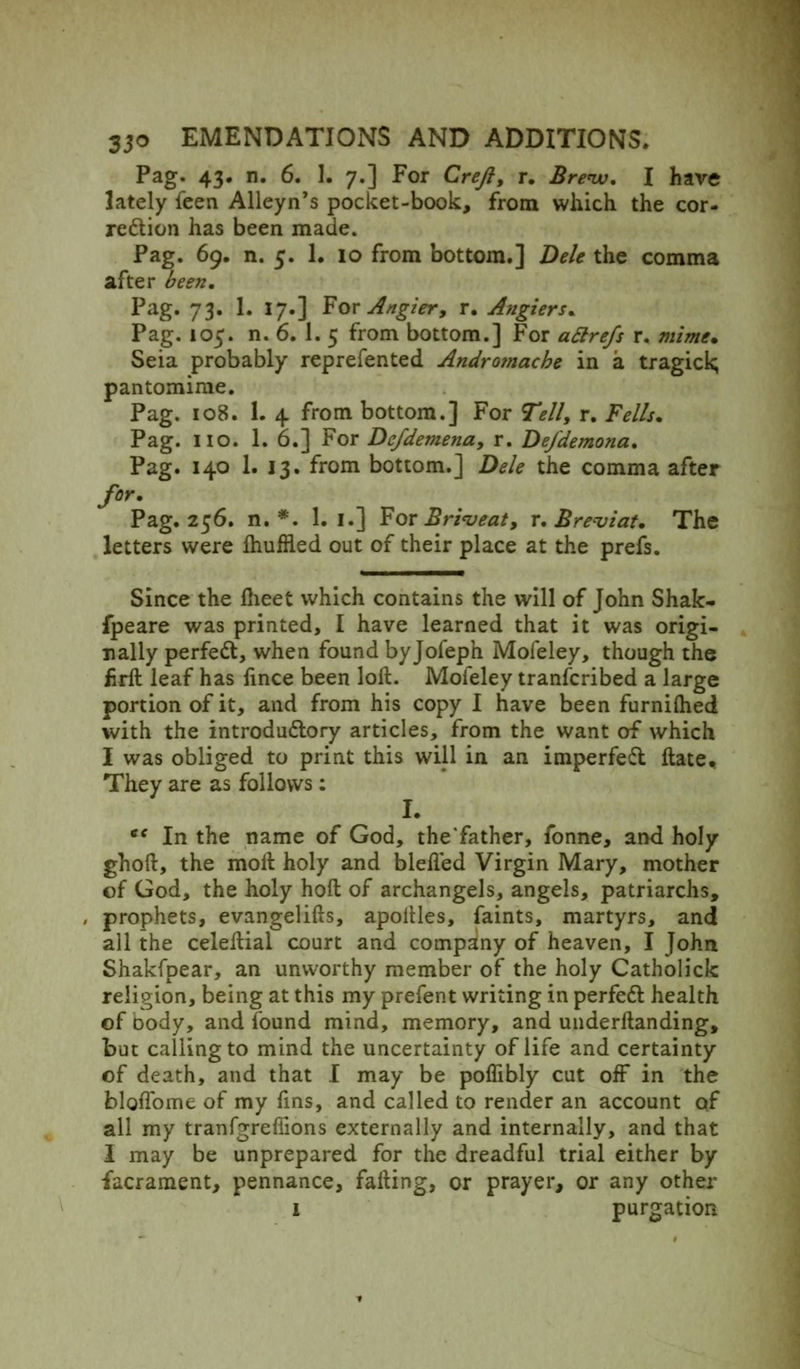 Page 330 of Malone's 1790 edition, where Articles I and II of the Testament are printed from John Jordan's copy.